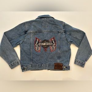 Vintage Harley Davidson women’s denim jean biker jacket size small